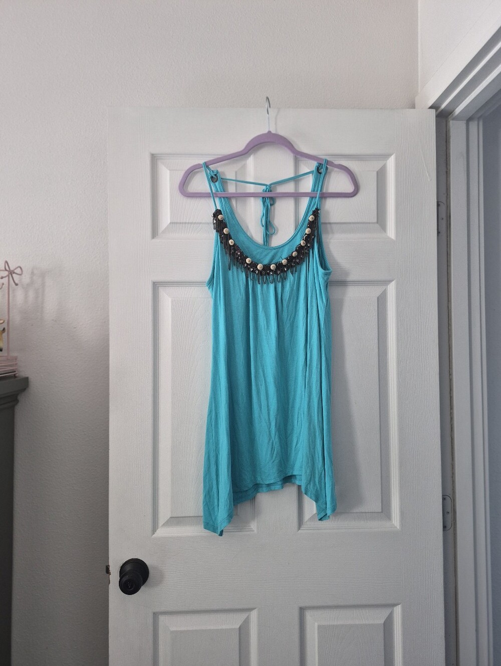 Y2k Soul Revival Turquoise Beaded Swing Tank Top